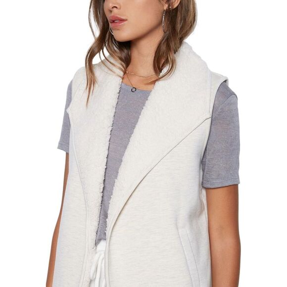 Tart Collections Dania Women's Faux Fur Lined Open Front Vest with Draped Lapel - Picture 5 of 6